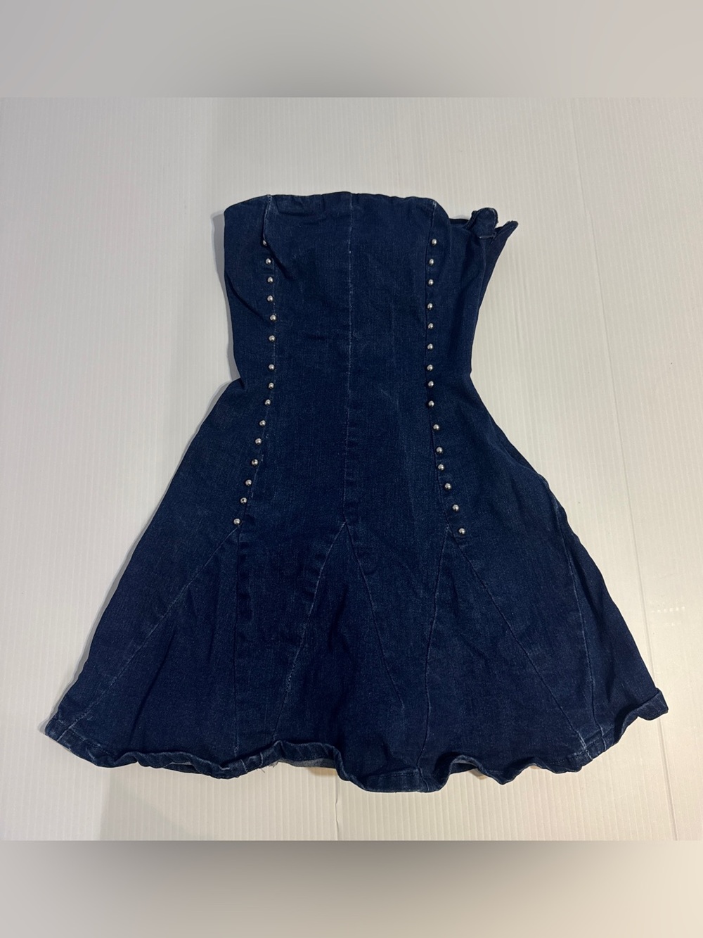 Edikted Y2K Denim Strapless Corset Mini Dress Studded Fit Flare McBling XS